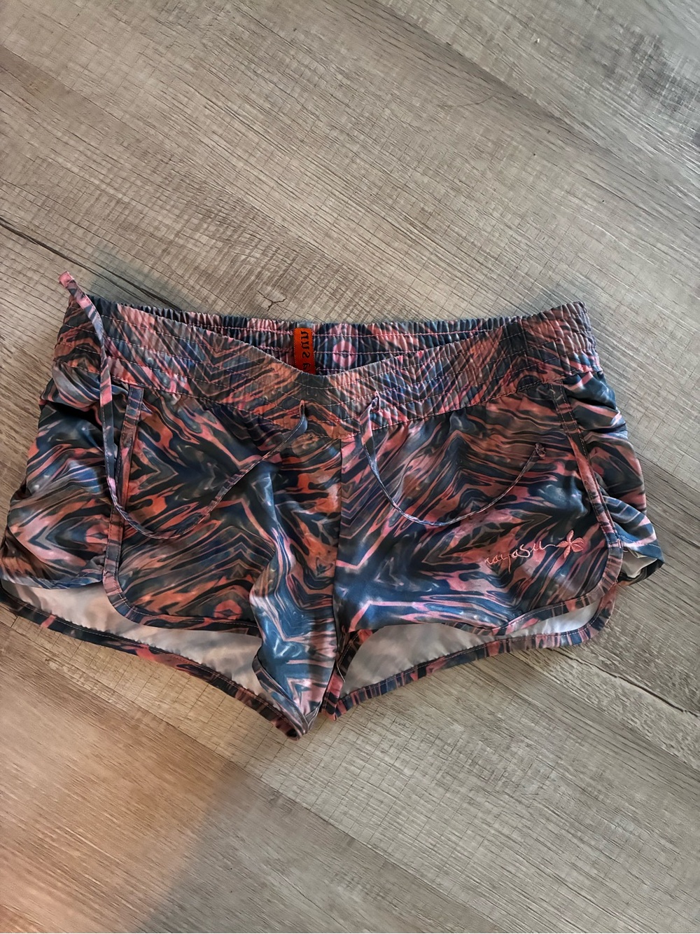 Rays Sun Marbled Swim/Running Shorts in Navy and Coral large